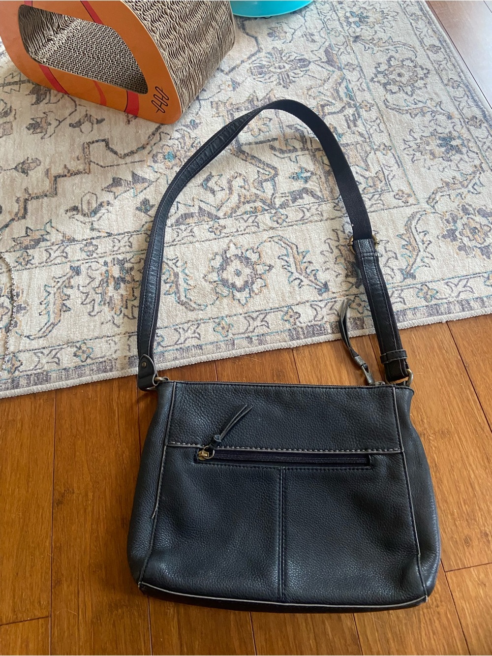 WoMen's Black Leather Crossbody Bag with Dark Brown Fabric Lining by The Sak